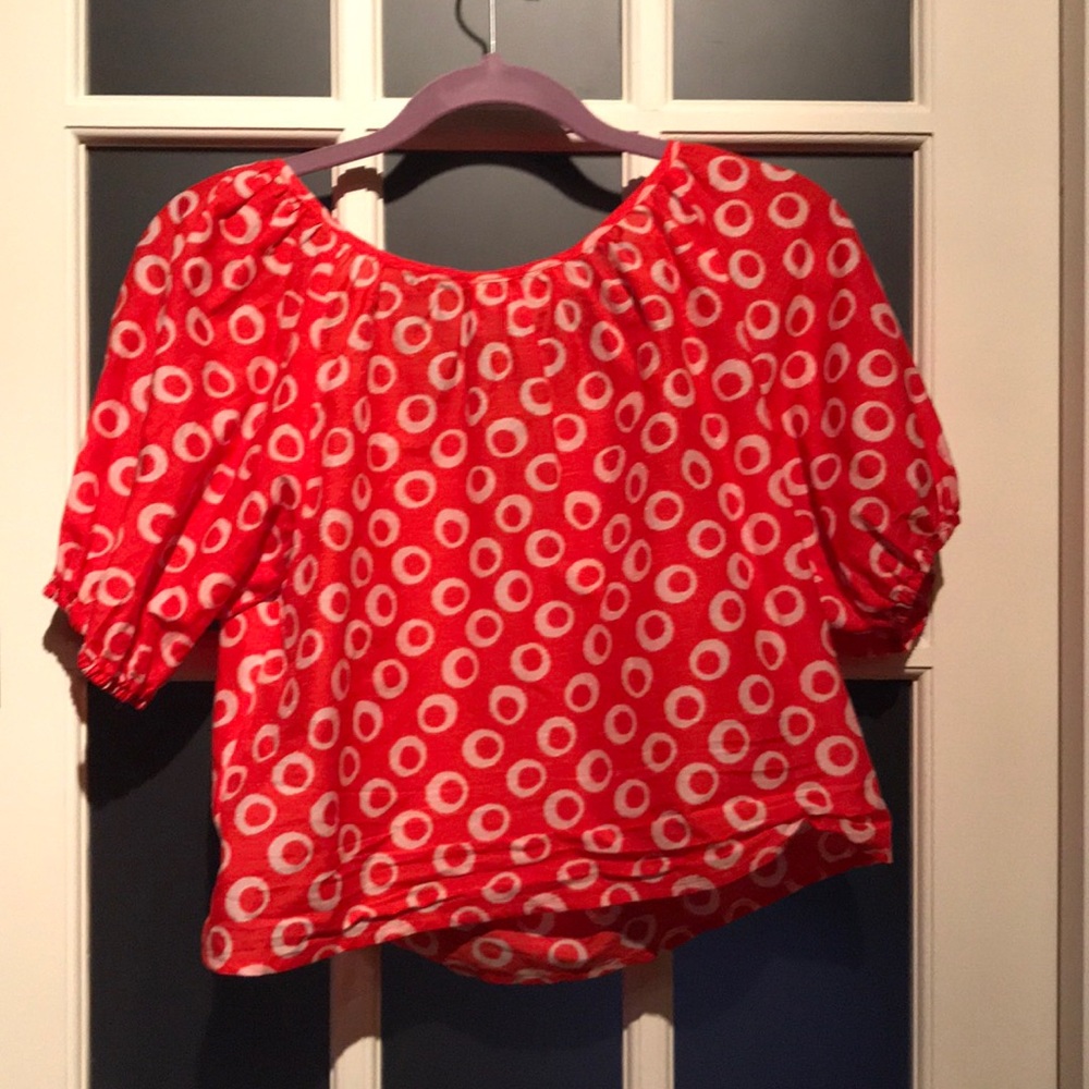 Retro print blouse - red and white - small